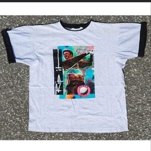 Vtg 90s Air Waves Golf T-Shirt XL Neon All Over Print Graphic Tee Single Stitch